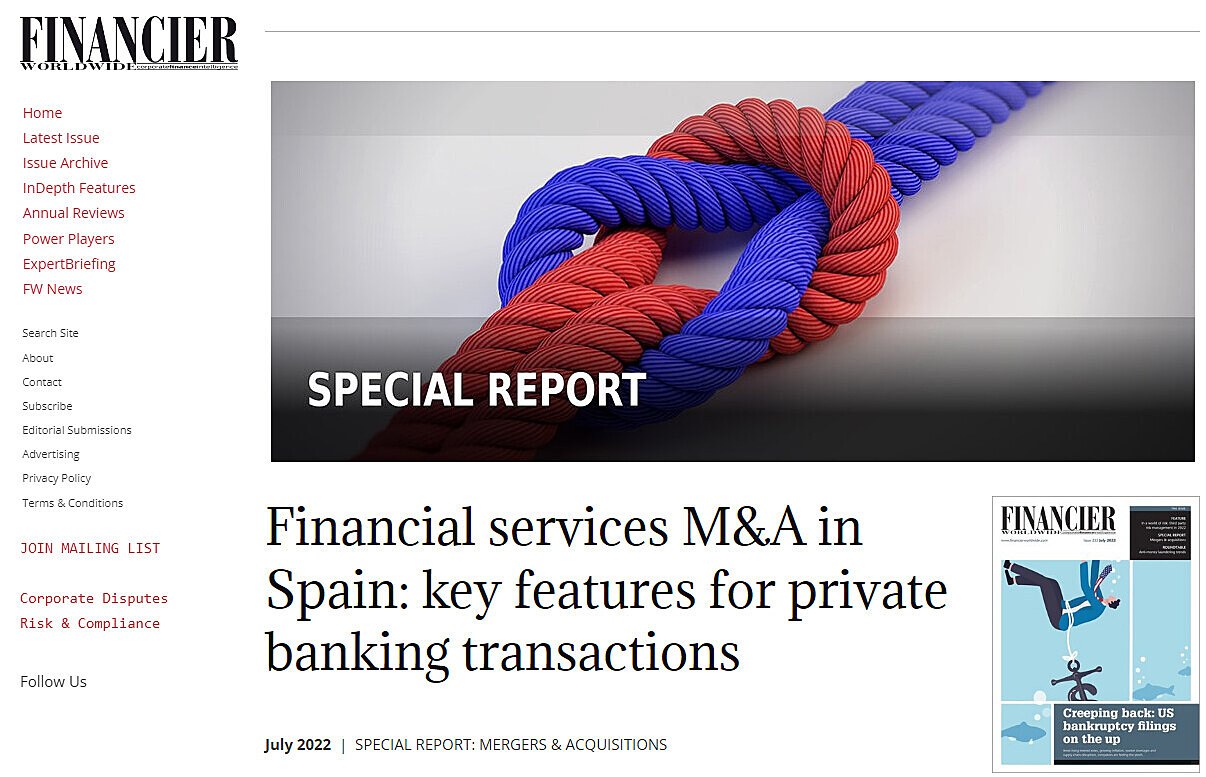 Financial services M&A in Spain: key features for private banking transactions